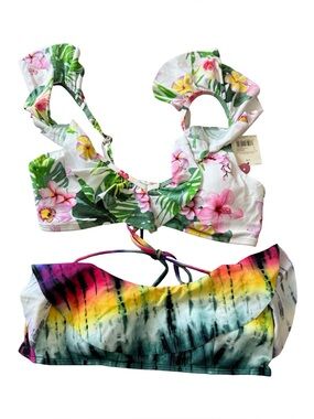 George Junior Fit Bikini Top Lot of 2 NWT Floral Tie-Dye Size L/G